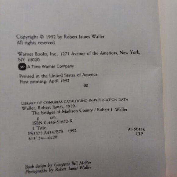 Bridges of Madison County By Robert James Waller Hard Cover 1st edition 1992 - Picture 6 of 7